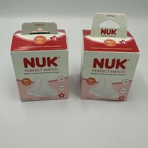 New NUK Perfect Match Bottle Nipples 1m+ 2 Silicone Anti-Colic Airvent -‎ Lot 2